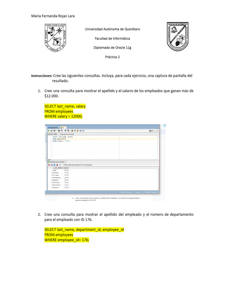 Práctica 2 Diplomado Oracle 11g | PDF