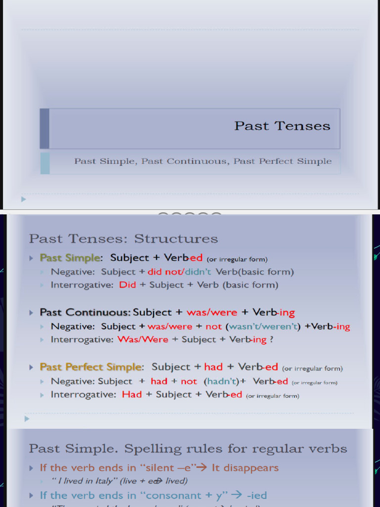 Past Tenses Past Simple Past Continuous Past Perfect Pdf