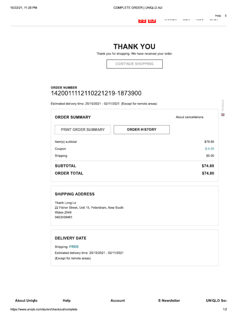 Complete Order Uniqlo Au PDF