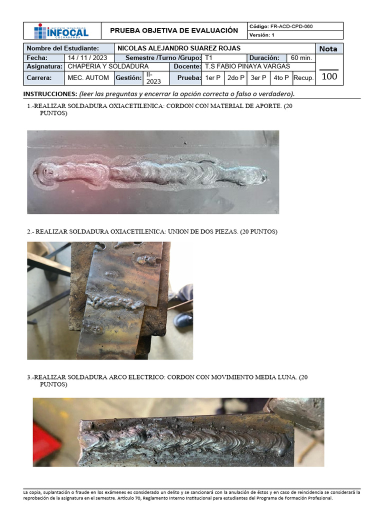 Prueba de Soldadura para Mec. Autom. | PDF