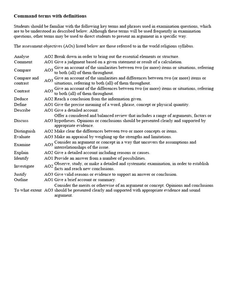 Key Exam Command Terms Explained | PDF | Argument | Evidence