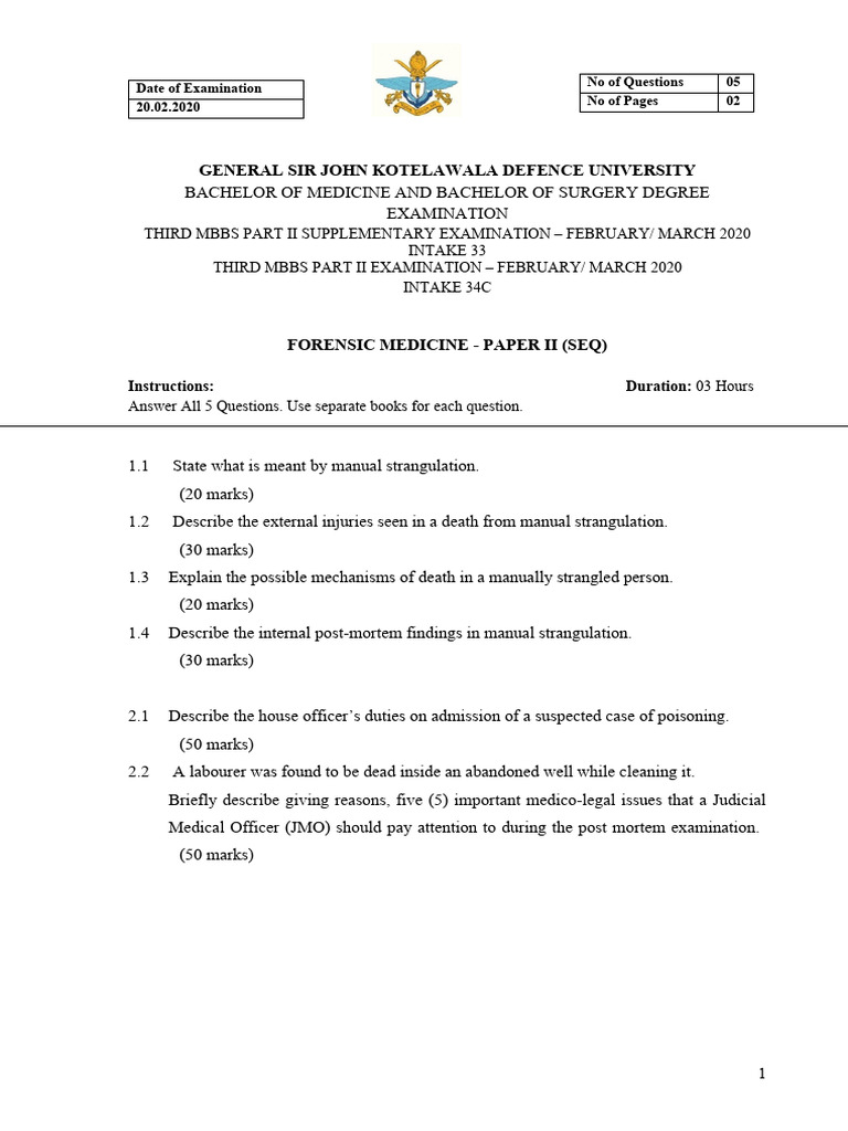 Forensic Medicine Exam Guide | PDF | Informed Consent | Autopsy