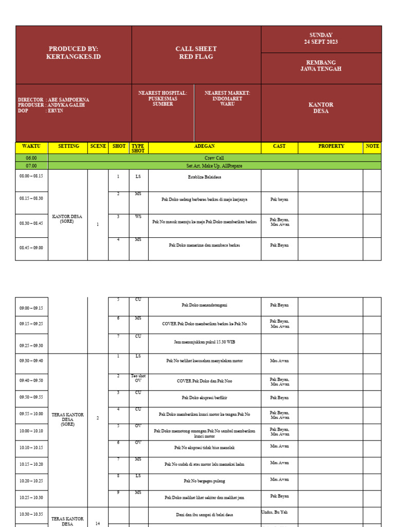 Call sheet film a red flag pdf
