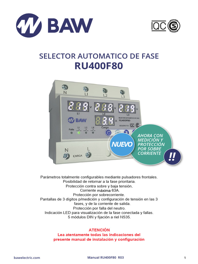 Selector Automático de Fase RU400F80 | PDF | Corriente eléctrica | Relé