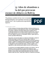 Bloomberg - Años de Abandono A La Industria Del Gas Provocan Escasez de Dólares en Bolivia