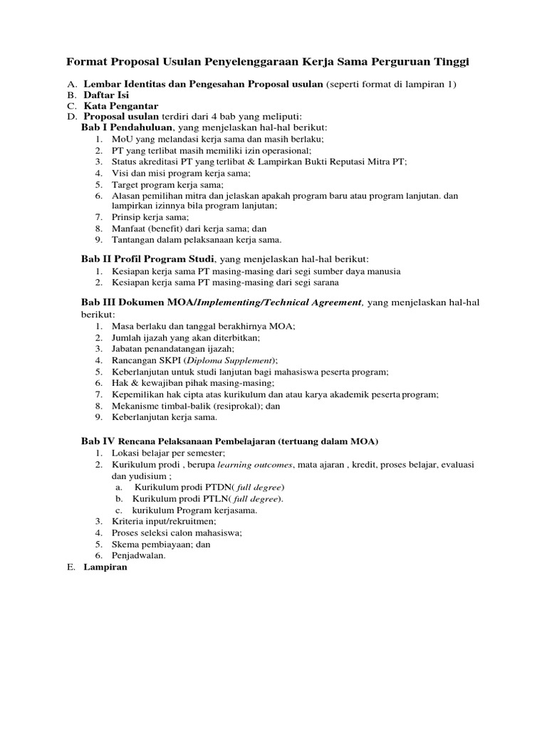 Format Proposal Kerja Sama Perguruan Tinggi | PDF | Karier & Perkembangan