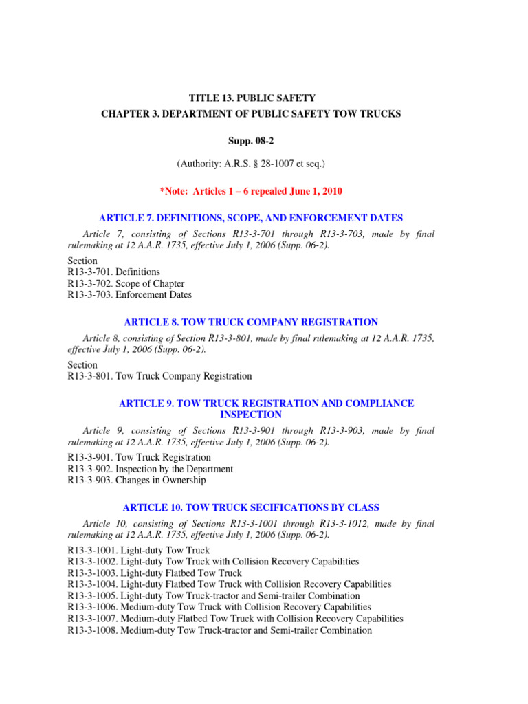 Tow Truck Regulations PDF Semi Trailer Truck Trailer (Vehicle)