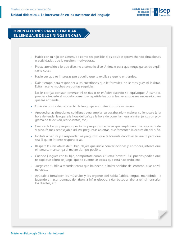 Orientaciones para Estimular El Lenguaje de Los Niños en Casa | PDF ...