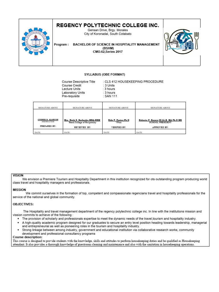 Syllabus (Housekeeping Procedure) PDF