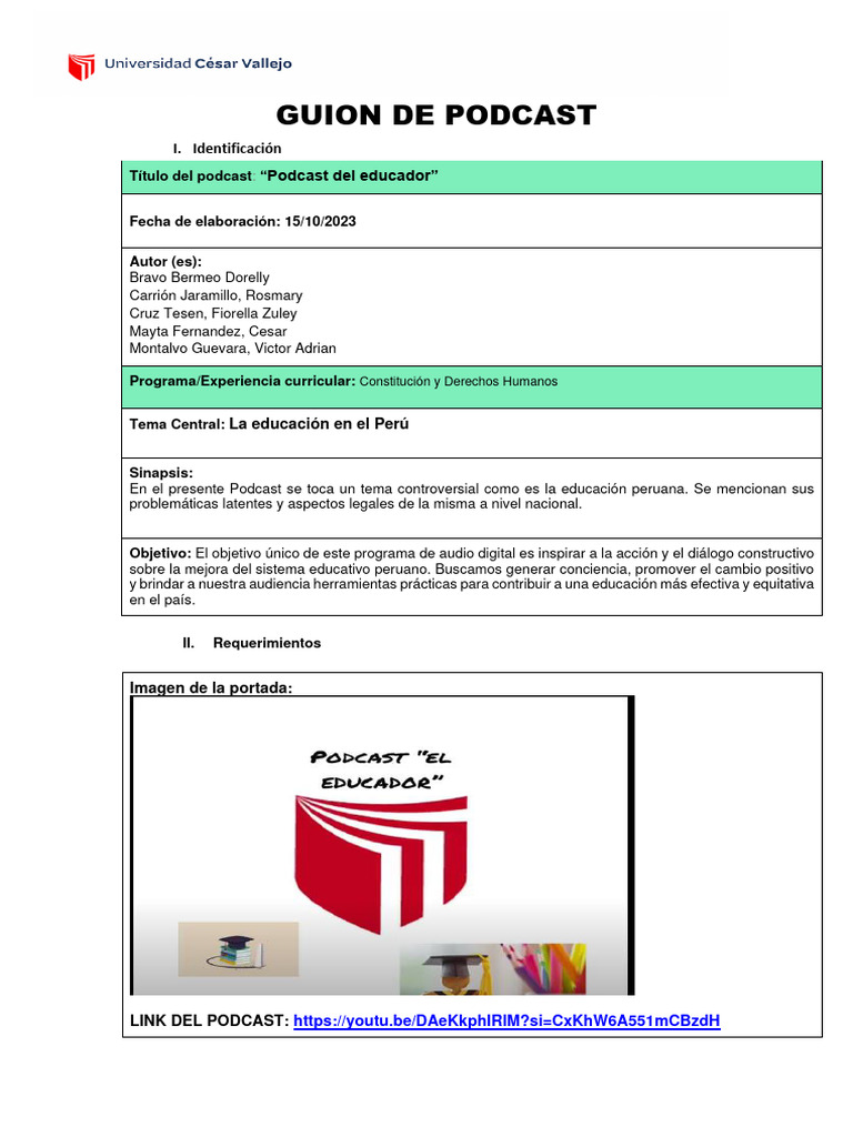 Guion De Podcast Educación Pdf Podcast Perú