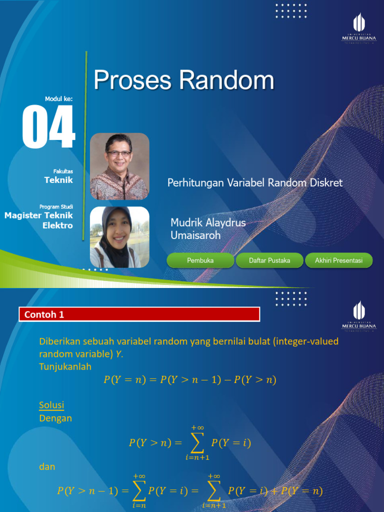 Probabilitas Variabel Random Diskret | PDF | Metode & Bahan Ajar