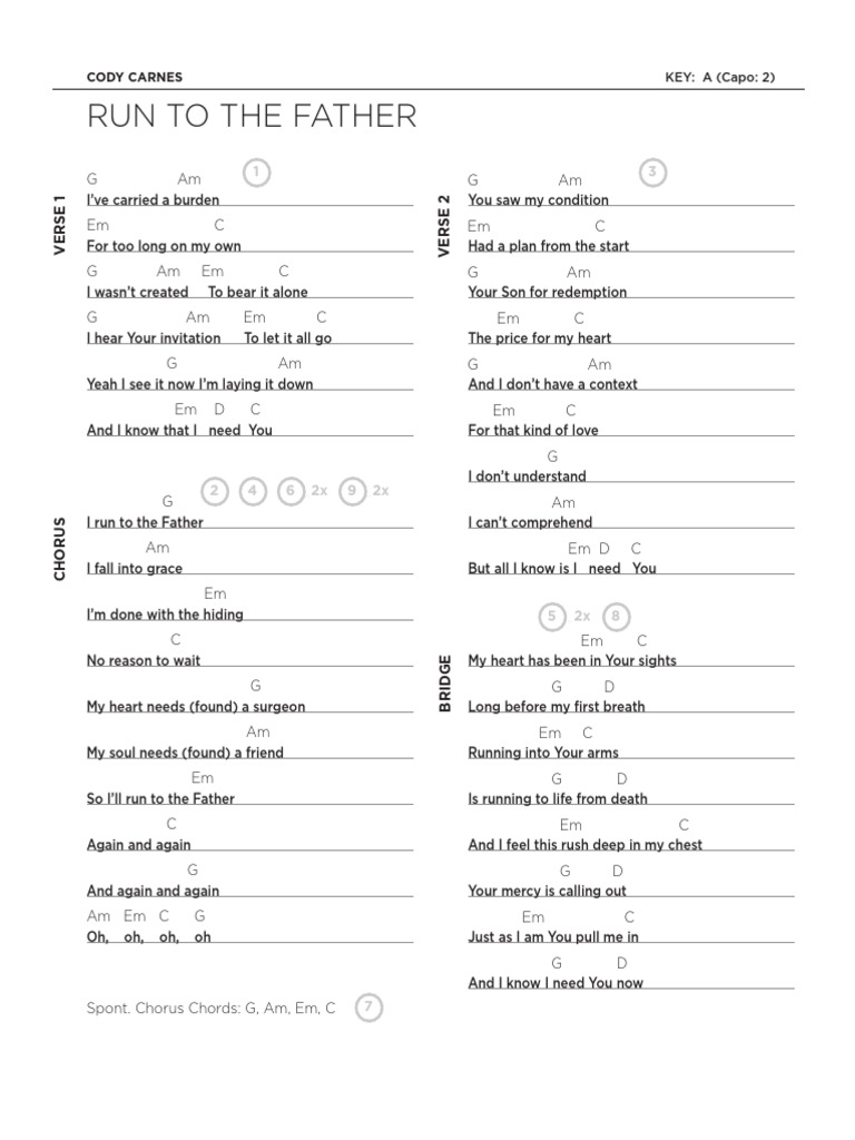 Run to the Father - Chords & Lyrics | PDF | Song Structure | Musical Forms
