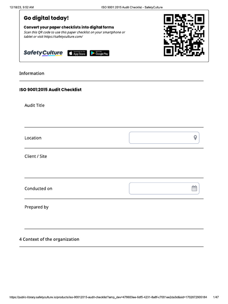 FREE ISO 9001 AUDIT CHECKLISTS intelligence overview