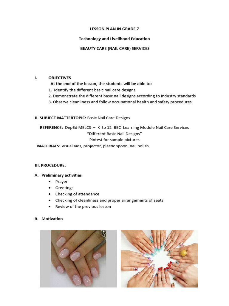 Lesson Plan in Grade 7 PDF Nail (Anatomy) Lesson Plan