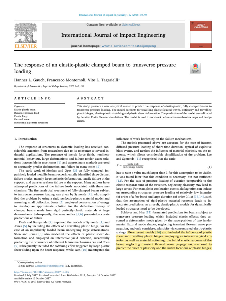 Gauch 等。 - 2018 - The response of an elastic-plastic clamped beam to ...