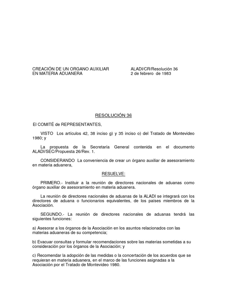 1983 reglamento del rgano auxiliar en materia aduanera resoluci n cr