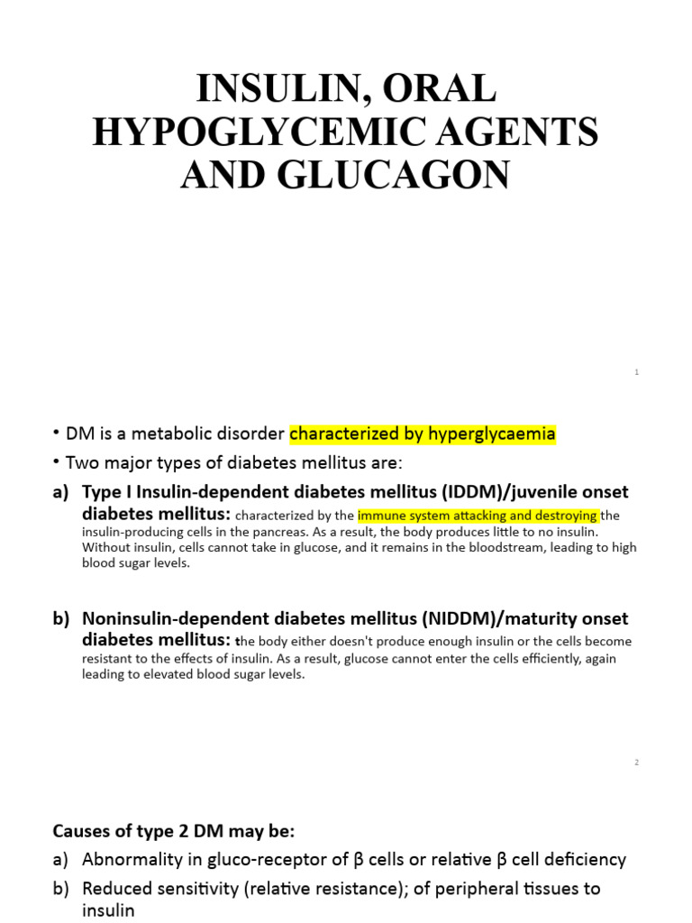 Insulin, Oral Hypoglycemic Agents1 PDF Insulin Diabetes