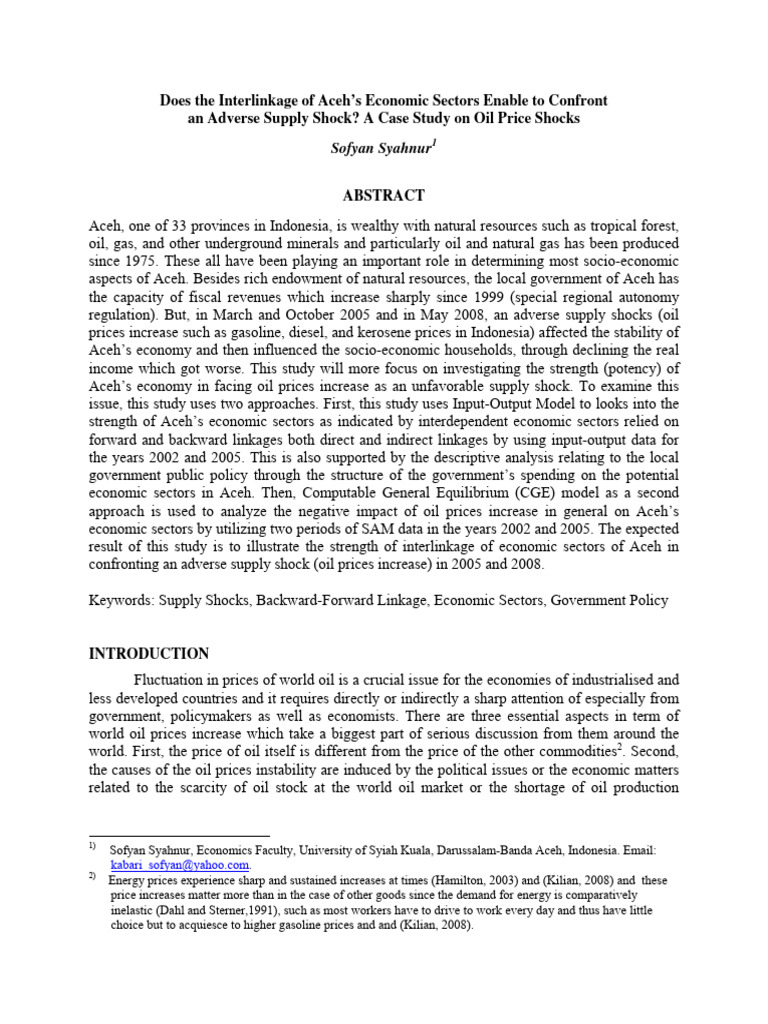 Does the interlinkage of aceh s economic sectors enable to confront an