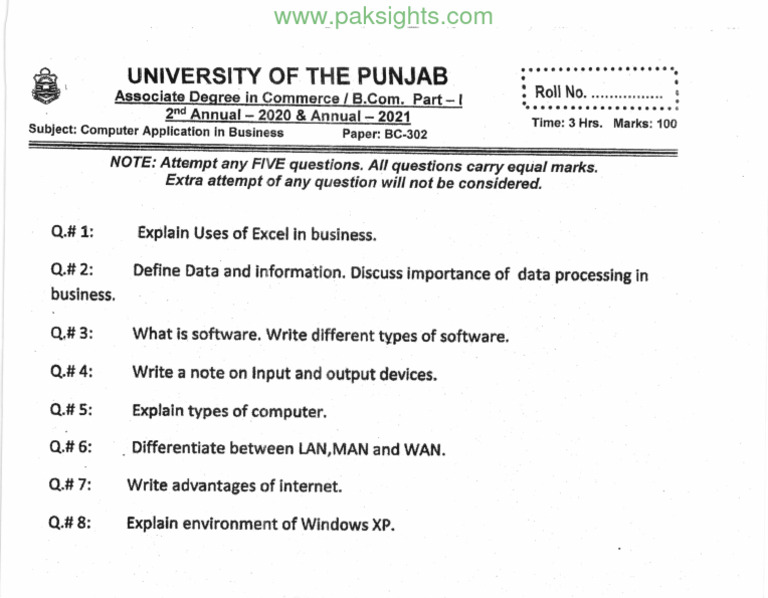 Computer Application in Business Past Paper 2021 | PDF