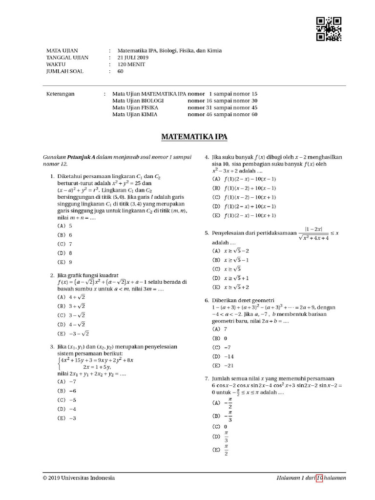 Simak Ui 2019 - Kemampuan Ipa Kode 311 | PDF
