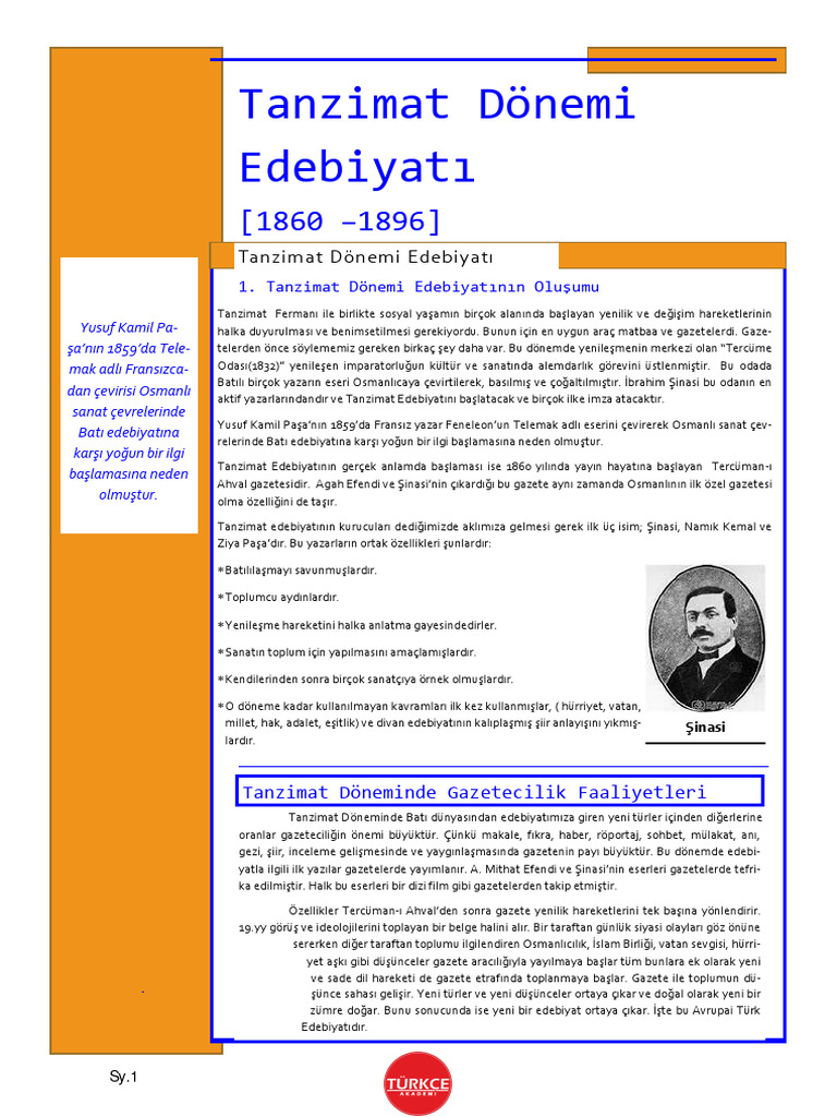Tanzimat Dc3b6nemi Tc3bcrk Edebiyatc4b1 | PDF