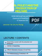 Lecture 1 Social Policy and The Social Production of Welfare - 2023 - 24 - Student 2