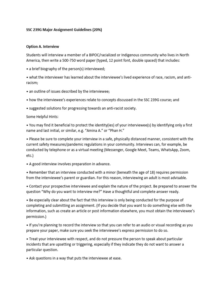 SSC 239G Anti-Racism Assignment Guide | PDF | Racism | Discrimination ...