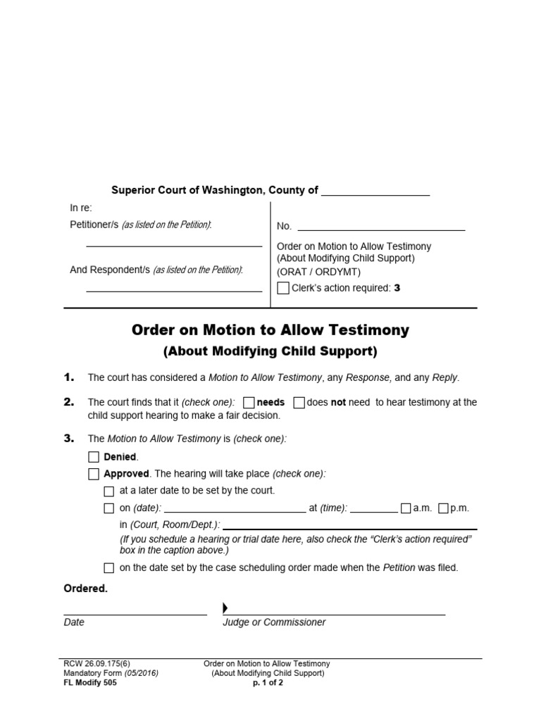 FL Modify 505 Order On Motion To Allow Testimony - Mod CS | PDF