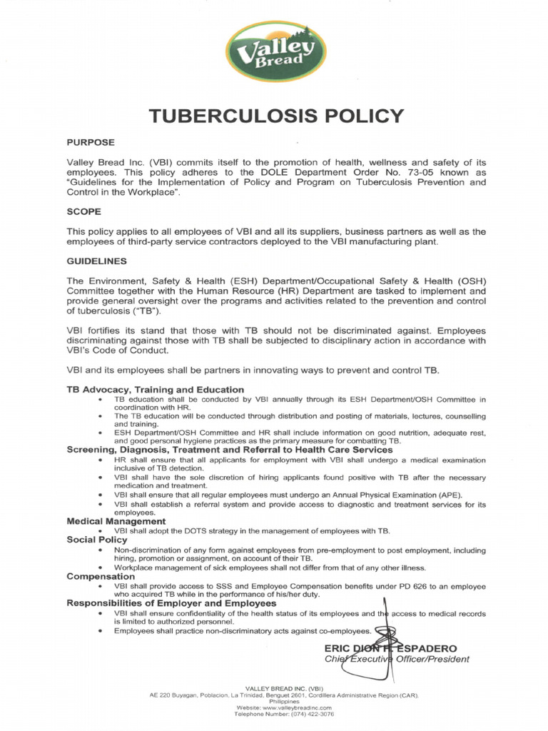 Tuberculosis Policy | PDF