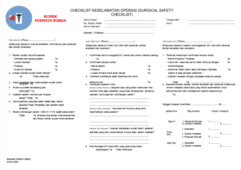 Checklist Keselamatan Operasi WHO | PDF | Sains & Matematika