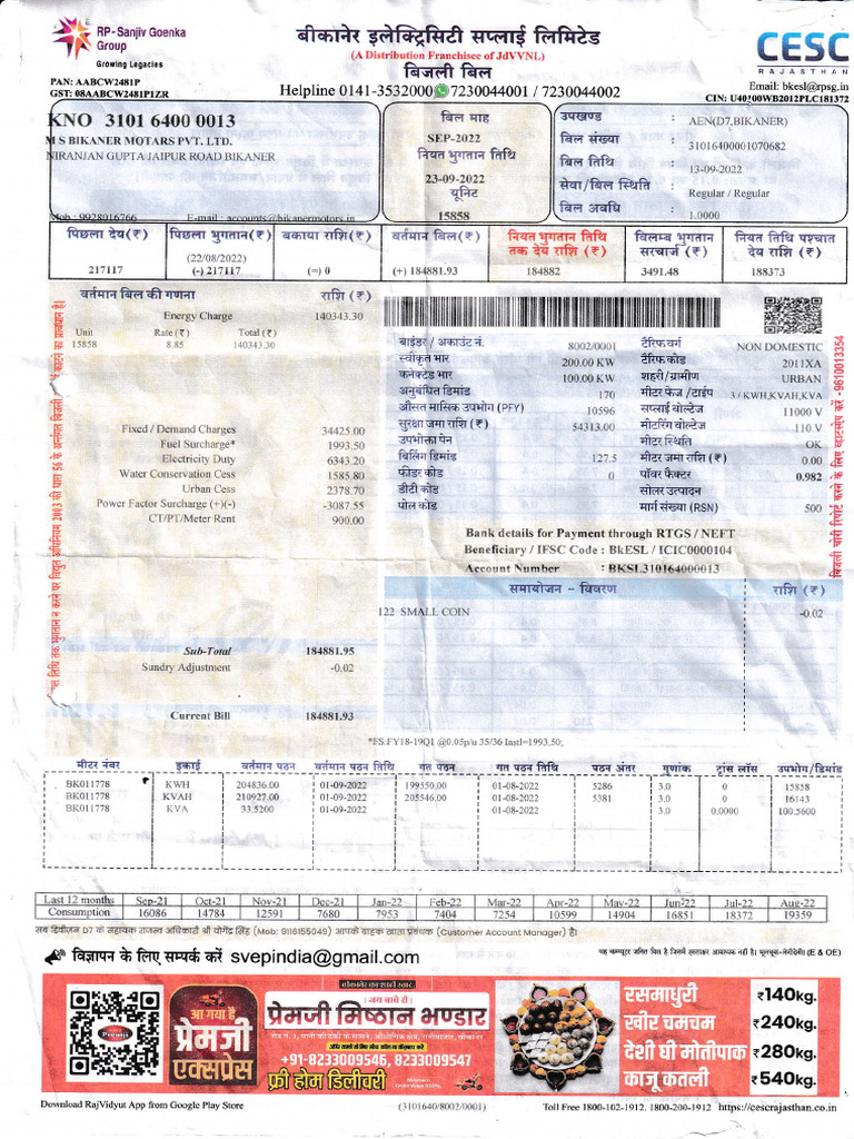 Bikaner Electricity Bill Overview | PDF