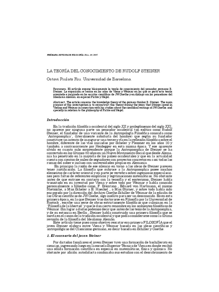 Teoría del conocimiento de Rudolf Steiner | PDF | Immanuel Kant | Science