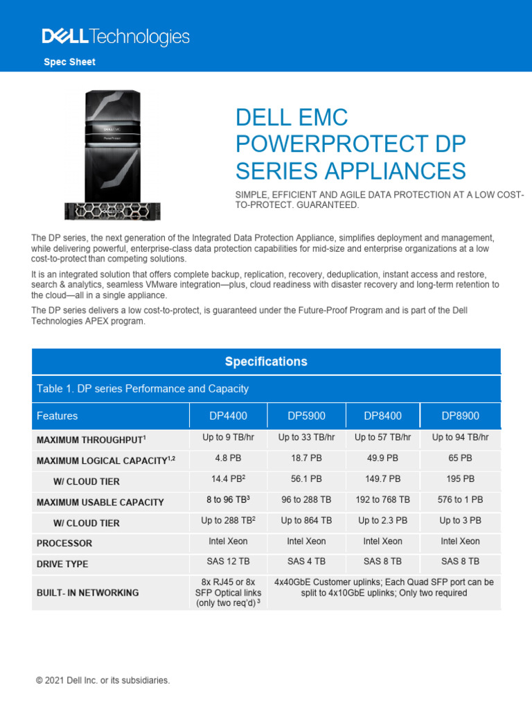 Powerprotect DP Series Appliances Ss PDF Backup Hard Disk Drive
