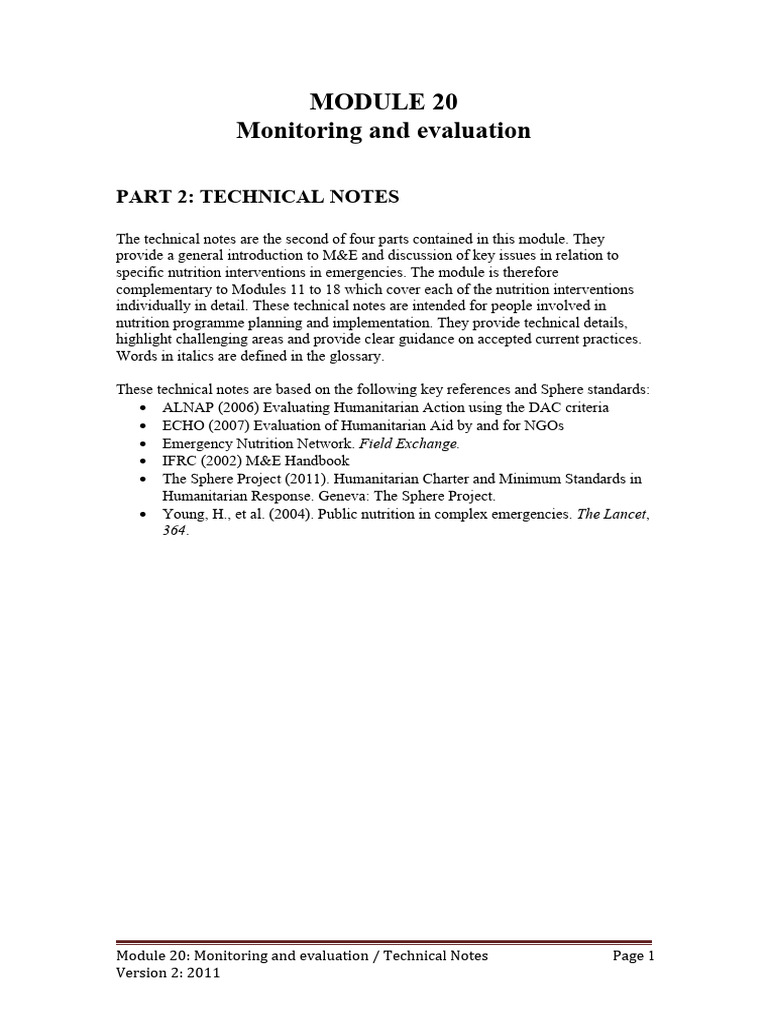 HTP Module 20 Technical Notes | PDF | Evaluation | Humanitarian Aid