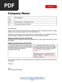 Memo - Public Holiday 28 Nov