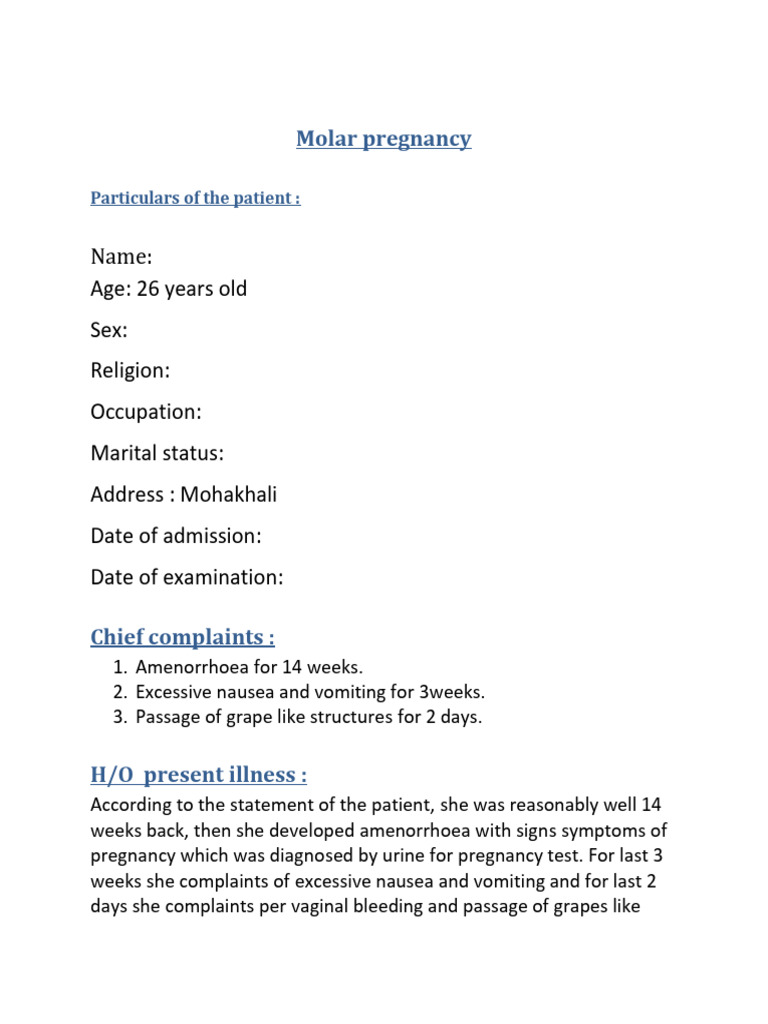 Molar Pregnancy Case Report | PDF | Pregnancy | Clinical Medicine
