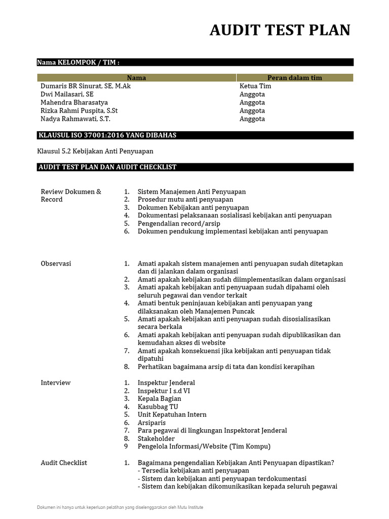 Audit Test Plan Kelompok 5 PDF