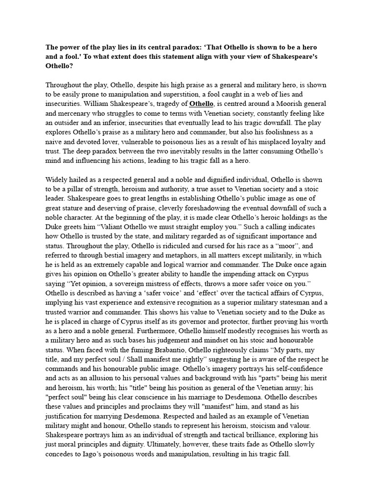 Othello Essay Pdf Othello Iago