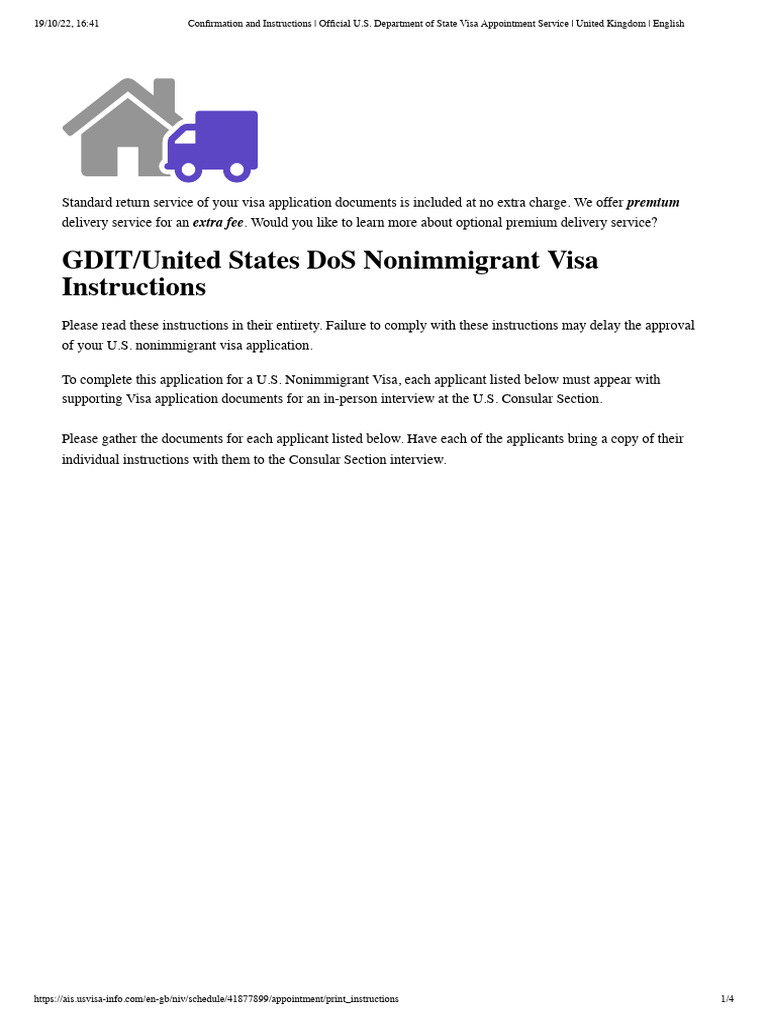 Confirmation and instructions official u s department of state visa