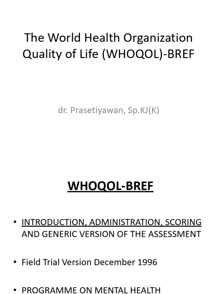 WORLD HEALTH ORGANIZATION QUALITY OF LIFE PDF intelligence overview