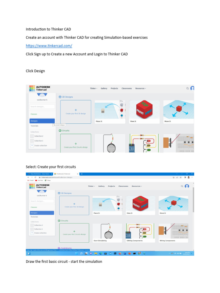 Day 1 Lab Manual - Simulation With ThinkerCAD | PDF | Resistor ...