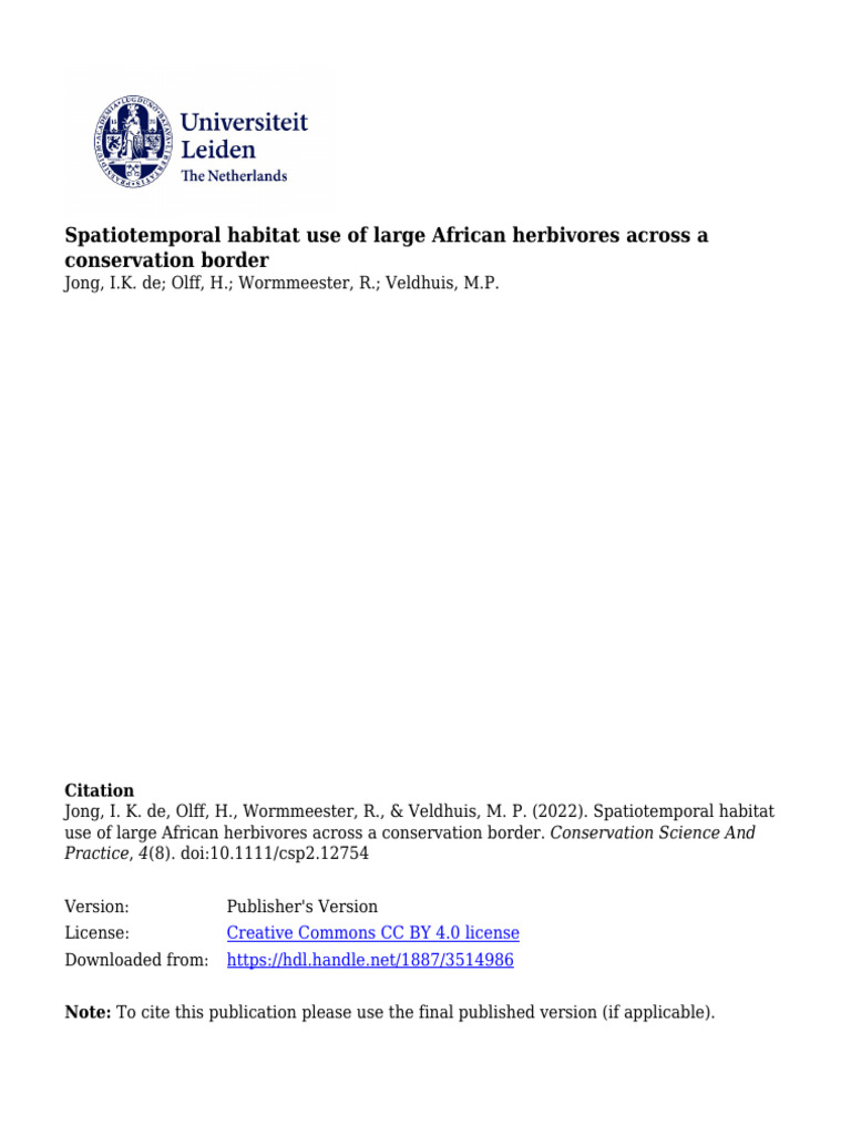 Habitat Use of African Herbivores Near Villages | PDF | Pastoralism ...