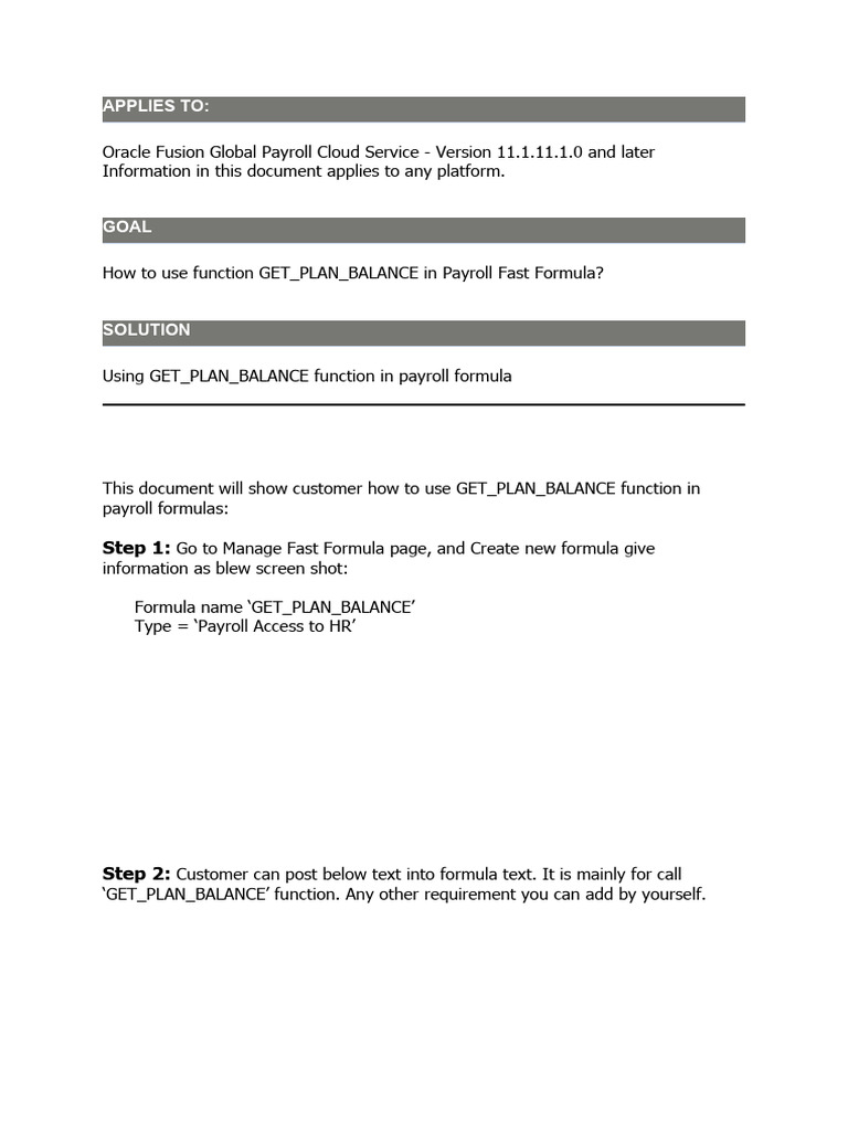 Using GET_PLAN_BALANCE in Payroll | PDF | Computing | Information ...