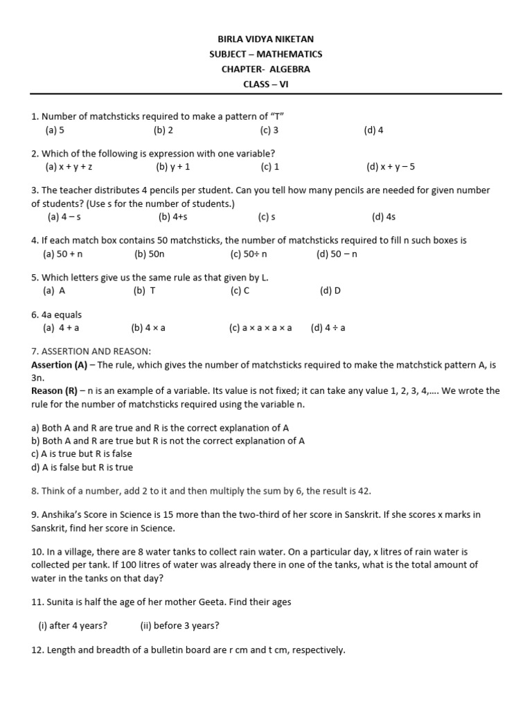 CH-11 Algebra | PDF | Algebra | Numbers