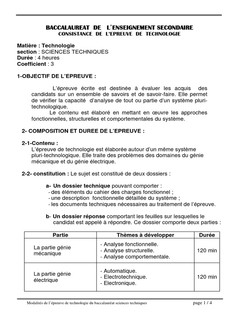 Épreuve de Technologie Bac Technique | PDF | Programme informatique ...