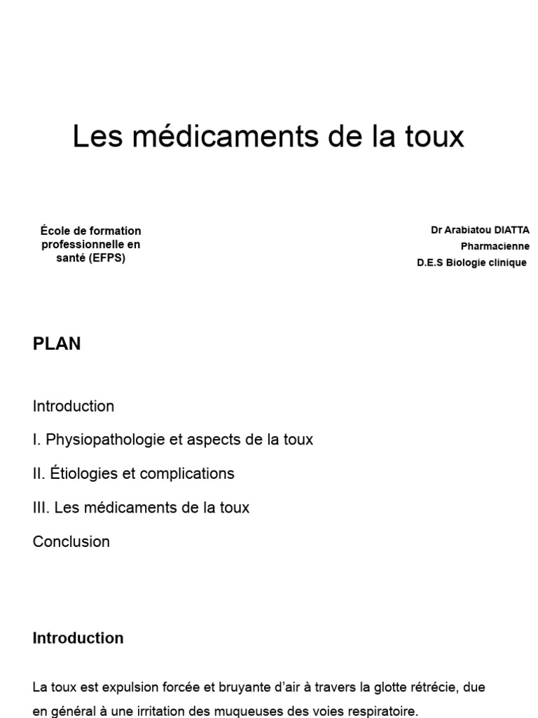 Médicaments et Physiopathologie de la Toux PDF Causes de décès — free download