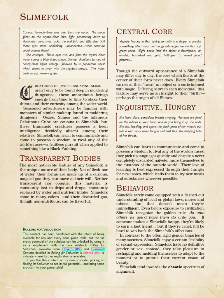Slimefolk: DnD's Amorphous Creatures | PDF