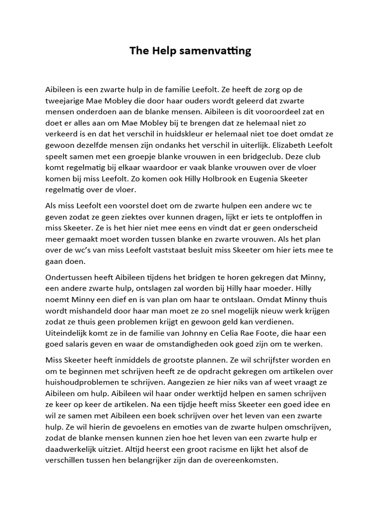 The Help Samenvatting Pdf