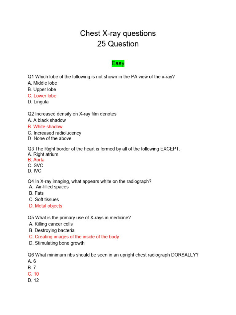 Chest X-ray Assessment Questions | PDF | Thorax | Lung