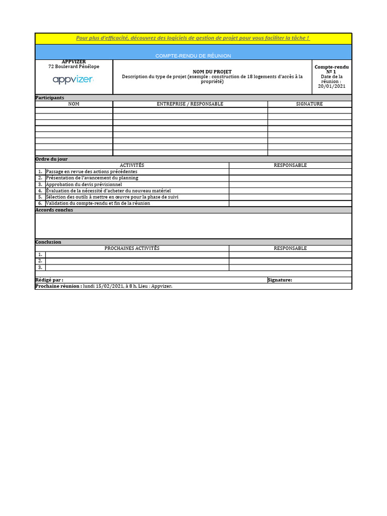 Modèle de compte rendu de réunion | PDF | Gestion de projet | Informatique
